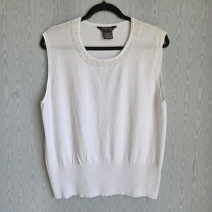 Vtg Y2K George Womens XL Sweater Vest Sleeveless Beaded‎ White Crew Neck